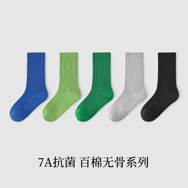 ZYZ儿童袜子批发春季新款全棉素色宝宝袜子休闲7A抑菌男女童袜子