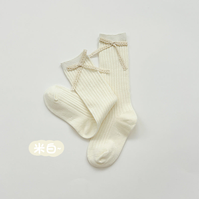 24新品女童袜子春秋蝴蝶结中筒袜儿童韩版洋气公主风小腿袜批发