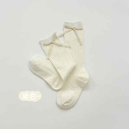 24新品女童袜子春秋蝴蝶结中筒袜儿童韩版洋气公主风小腿袜批发