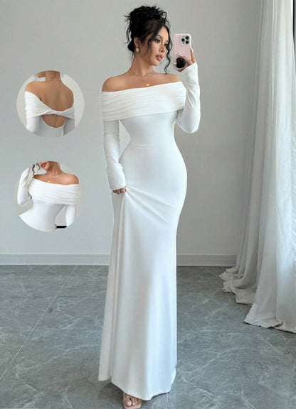 Fashionable autumn elegant style women's tight-fitting one-shoulder step skirt dress
