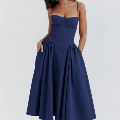 Summer off-the-shoulder dress in new style with a waistline, fashionable and sexy red strapless dress for women