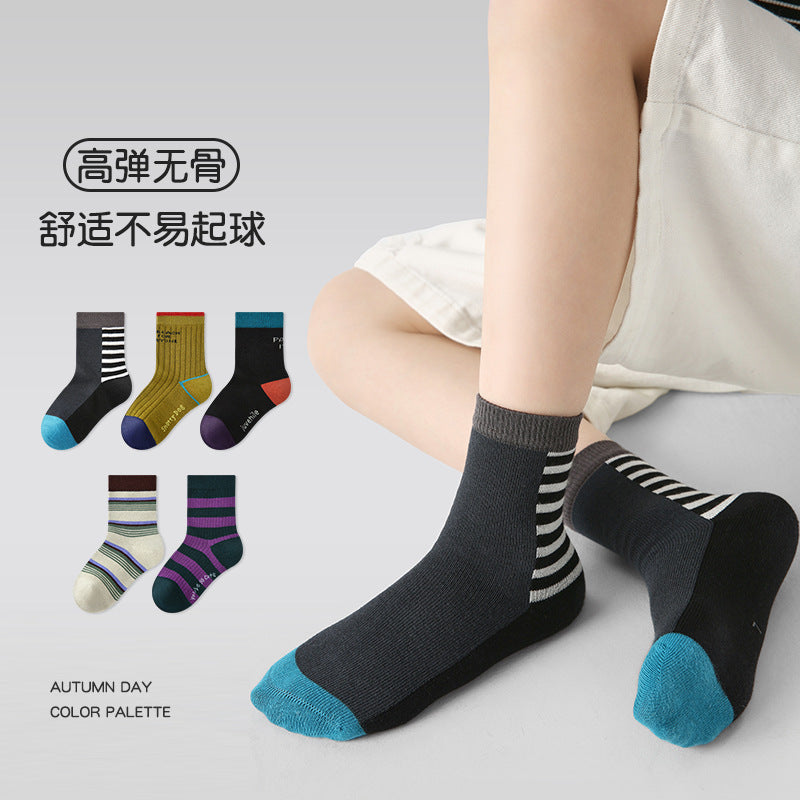 1926儿童袜子批发2025秋冬新款运动条纹短袜棉撞色无骨男童袜子
