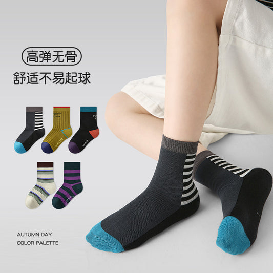 1926儿童袜子批发2025秋冬新款运动条纹短袜棉撞色无骨男童袜子
