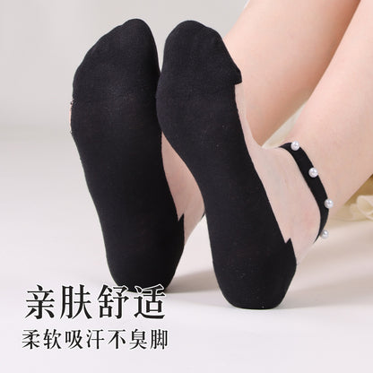 Pearl stockings - children's short socks. Light-mouthed lace summer lightweight netting transparent glass thread crystal socks.
