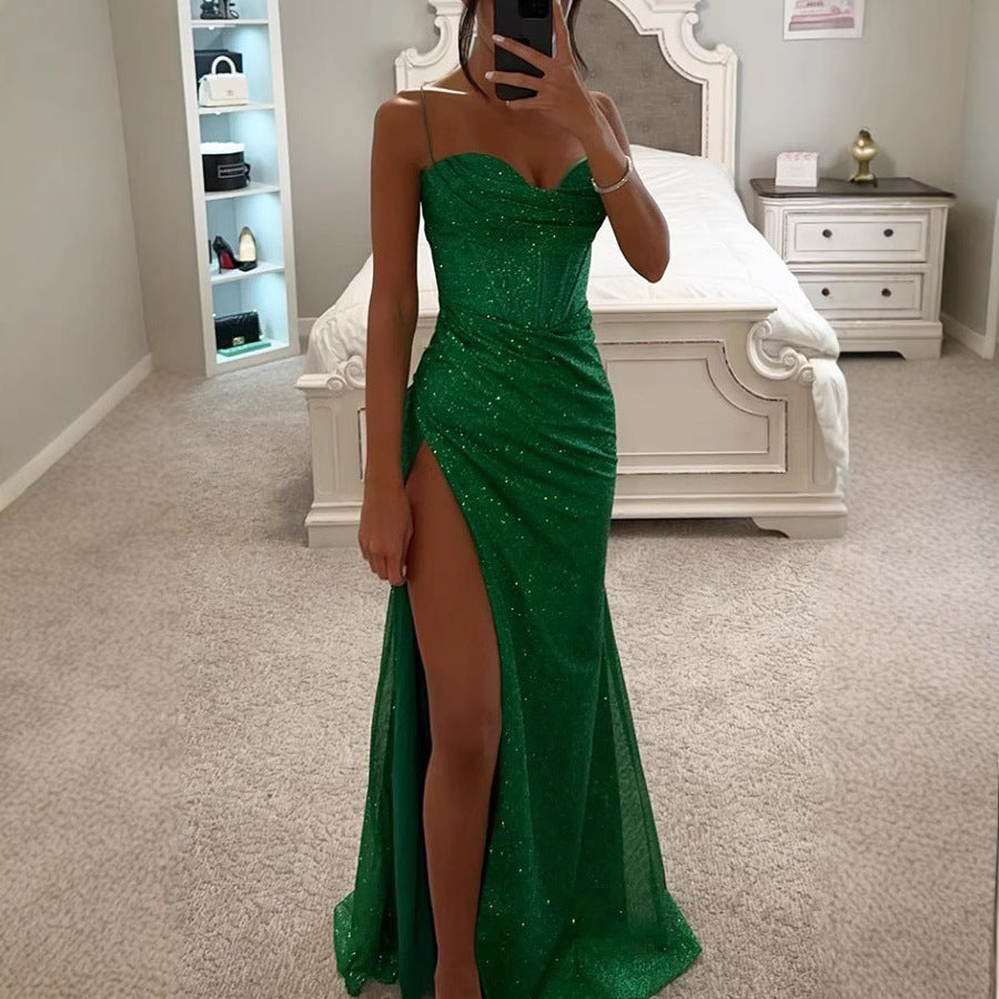 Long dress party fashion halter top dress loose and casual slit women's dress