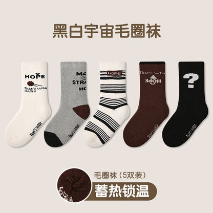 儿童袜子24秋冬批发可爱猫咪波点女童袜子保暖棉质儿童加厚毛圈袜