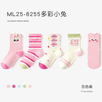 春秋季女童袜子多巴胺运动精梳棉无骨儿童袜子中筒字母蝴蝶结潮袜