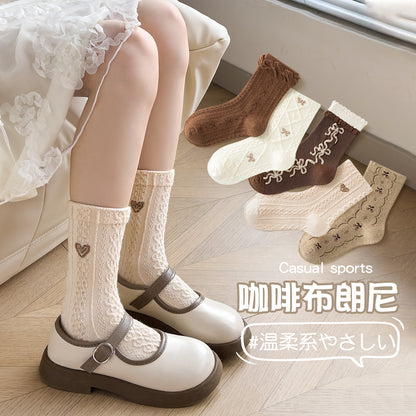 女童袜子春秋森系美拉德中筒袜日系花边蝴蝶结公主袜儿童袜子