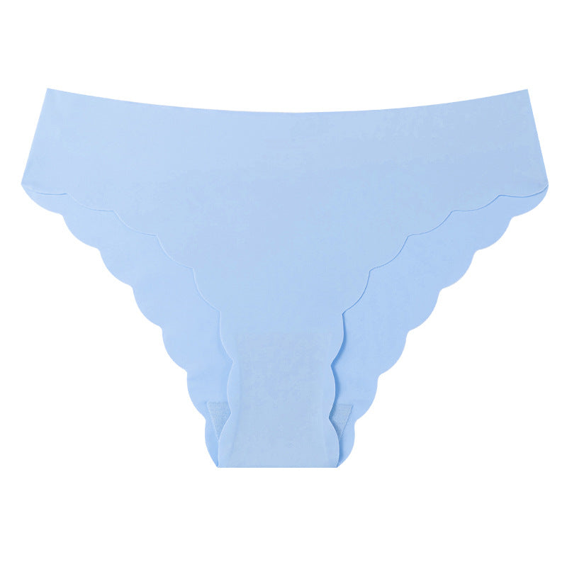 Plus-size panties, silk-like invisible women's seamless low-rise panties with wave edges and pure erotic nylon triangle bottoms