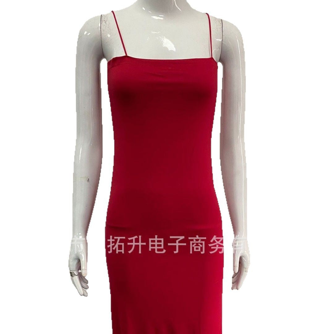 Women's sexy spaghetti strap long dress with backless design and slim fit, perfect for summer.