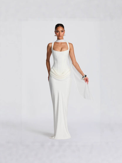 New women's clothing for spring 2026 - fitted fishbone braided halter dress with solid color and cinched waist design