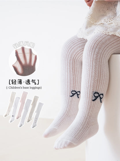 春夏季新品女童打底裤宝宝网眼超薄连裤袜婴儿蝴蝶结公主裤袜防蚊