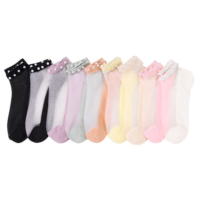 Pearl stockings - children's short socks. Light-mouthed lace summer lightweight netting transparent glass thread crystal socks.