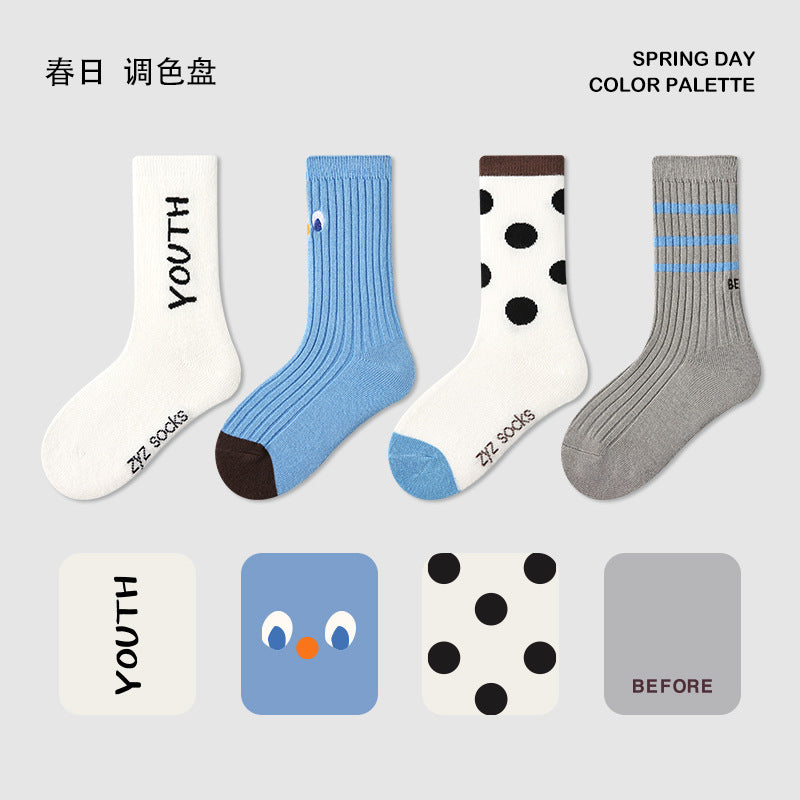 ZYZ潮款男童袜子扎染字母无骨儿童中筒袜运动高橡筋儿童袜子批发