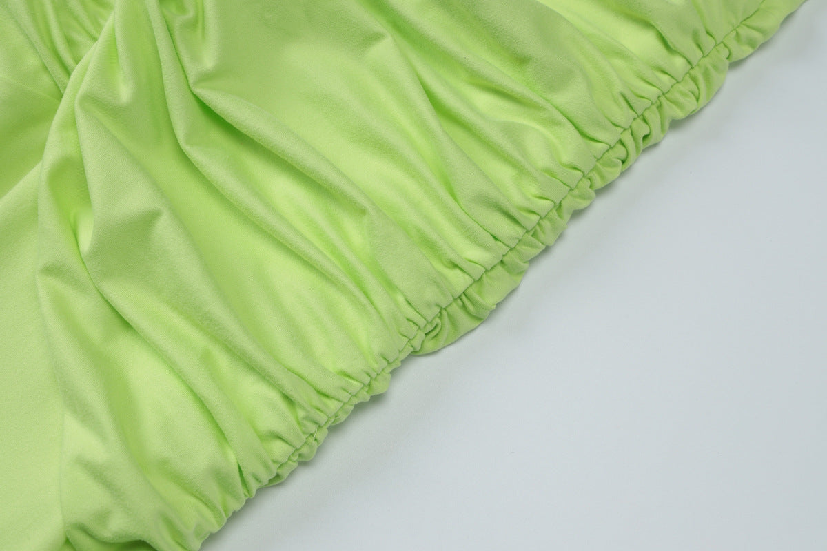Sexy cut-out V-neck backless fitted pleated spliced strap-neckline dress for women