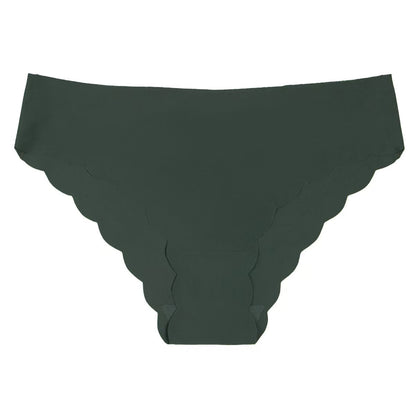 Plus-size panties, silk-like invisible women's seamless low-rise panties with wave edges and pure erotic nylon triangle bottoms