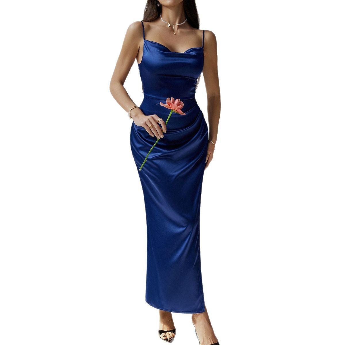 Spring and summer casual and sexy pure color halter-neck dresses, evening gowns for women