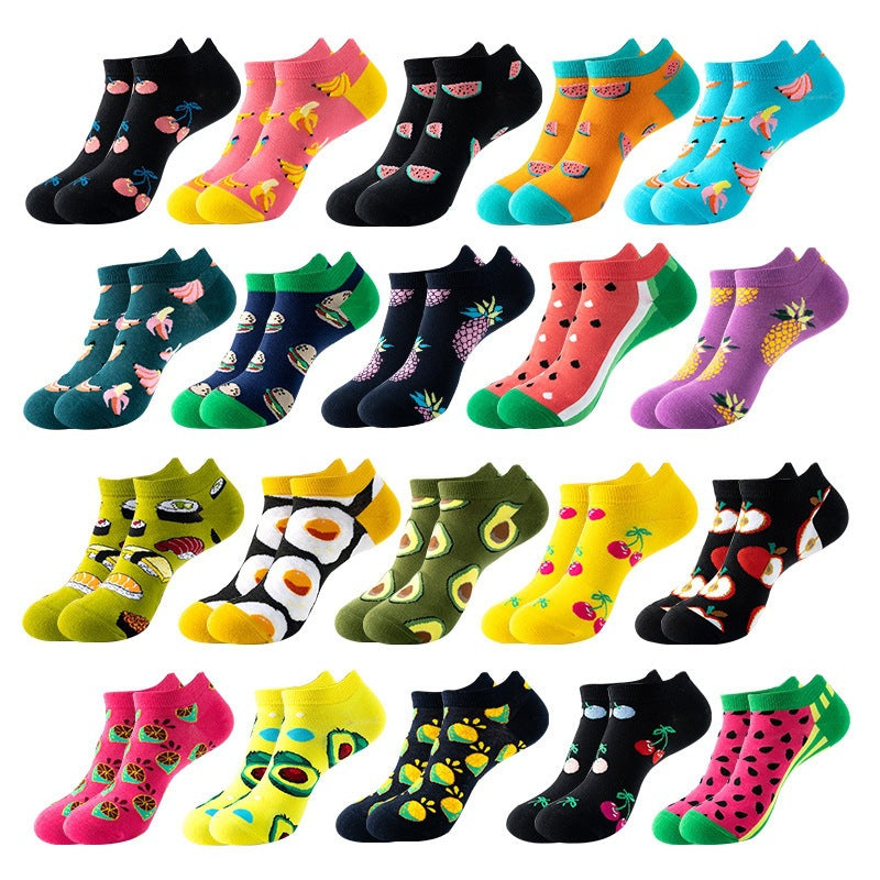 Boat sock man, summer and spring short socks for women, light-crowned short style stockings, oil painting avocado trend stockings, wholesale for sale