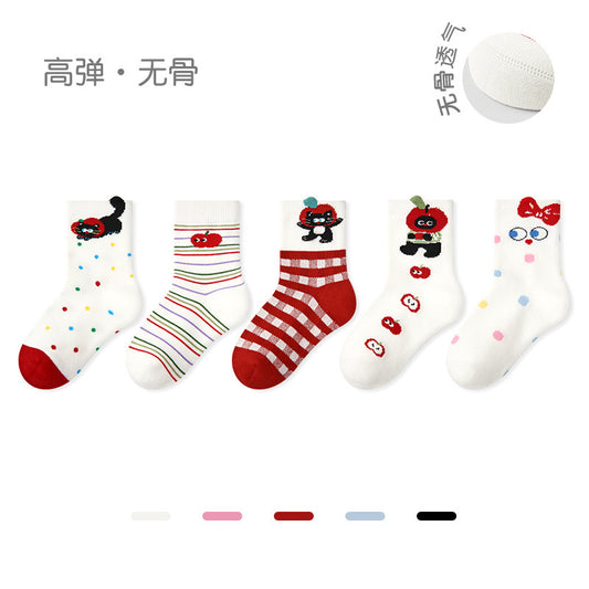 儿童袜子批发2025秋冬新款卡通动物短袜棉无骨拼色运动风男童袜子