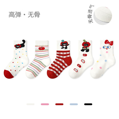 儿童袜子批发2025秋冬新款卡通动物短袜棉无骨拼色运动风男童袜子