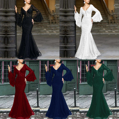 Spring and Summer Evening Gown - Elegant, Sexy, Form-fitting Fish-Tail Long Evening Dress with Long Skirt