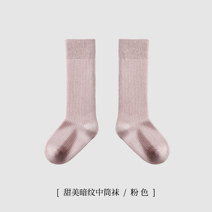 ZYZ儿童袜子批发春季薄款细纹网眼儿童中筒棉袜学院风纯色学生袜