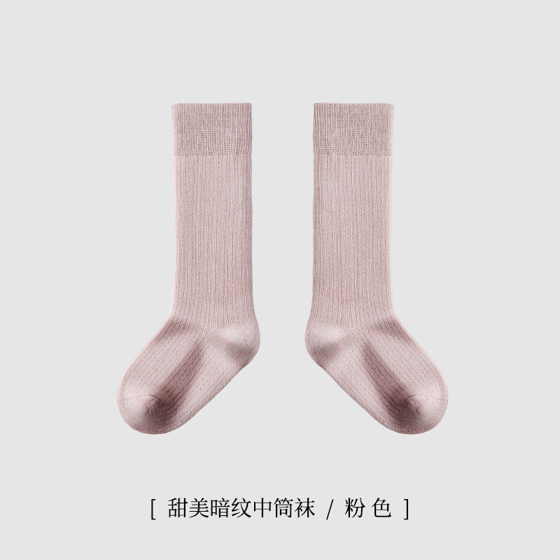 ZYZ儿童袜子批发春季薄款细纹网眼儿童中筒棉袜学院风纯色学生袜