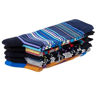 Happy Stripes Socks - Comfortable Cotton Socks for Casual Wear - Trendy Mid-Calf Socks for the European Street Style