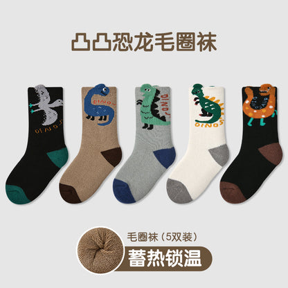 儿童袜子24秋冬批发可爱猫咪波点女童袜子保暖棉质儿童加厚毛圈袜