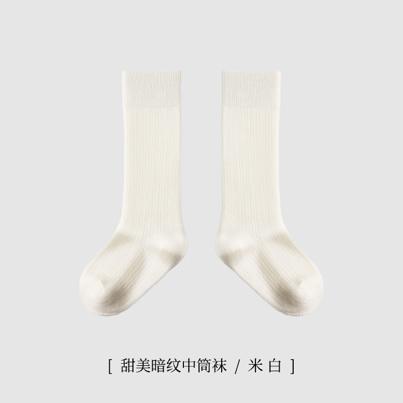 ZYZ儿童袜子批发春季薄款细纹网眼儿童中筒棉袜学院风纯色学生袜