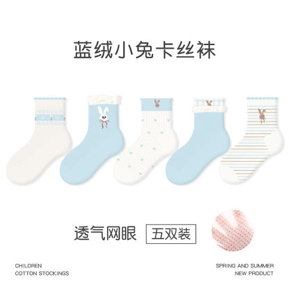 1989儿童袜子批发2026春夏超薄甜心萌兔网眼卡丝袜格子女童袜子