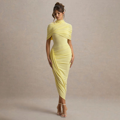 Women's Fall New Style Solid Color Fashion Backless Wrap Ruffled Fitted A-line Dress for Women