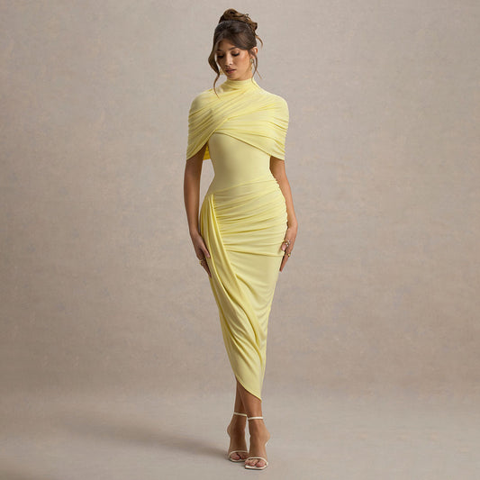 Women's Fall New Style Solid Color Fashion Backless Wrap Ruffled Fitted A-line Dress for Women