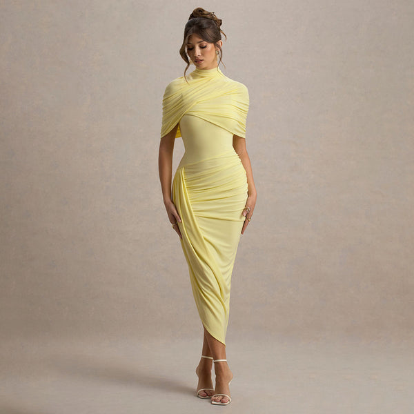 Women's Fall New Style Solid Color Fashion Backless Wrap Ruffled Fitted A-line Dress for Women