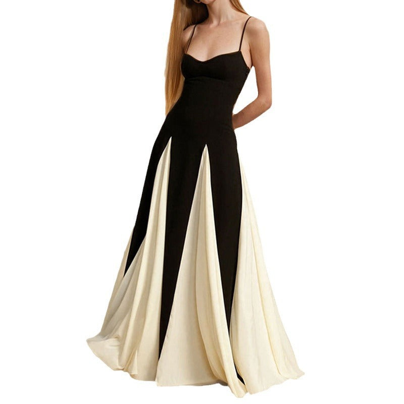 Women's fashionable and elegant halter-neck color-matching loose wide-sleeved beach dress with adjustable waist design