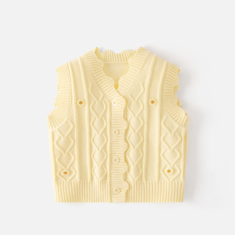 Girls' V-neck blazer made of A-grade cotton, with cartoonish knitted top, suitable for spring and autumn, a warm sweater for girls, girls' coat