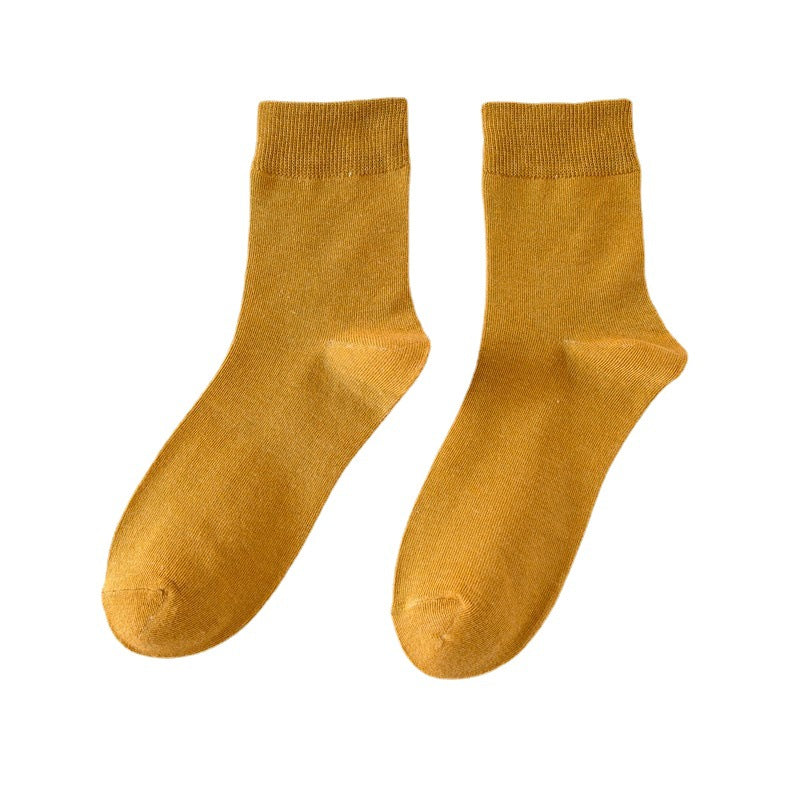 Spring, Autumn and Winter Men's Solid Color Cotton Mid-Calf Socks with High Elasticity Men's Wearable Socks