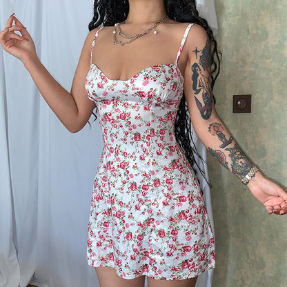 Summer floral short skirt halter dress women's clothing