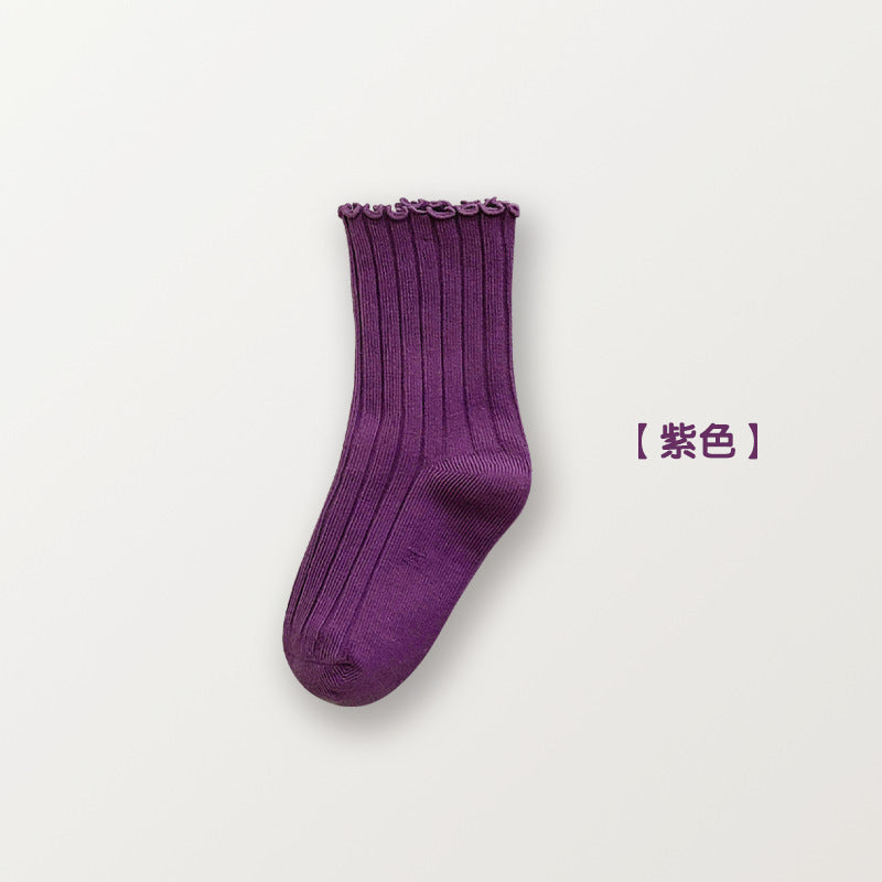 秋冬新品女童袜子儿童精梳棉木耳花边双针中筒儿童袜子批发诸暨