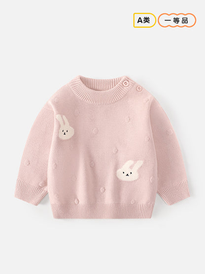 Little girl bunny pullover autumn cartoon round-neck A-type sweater, warm long-sleeved top, children's base knitting sweaterLittle girl bunny pullover autumn cartoon round-neck A-type sweater, warm long-sleeved top, children's base layer knitwear