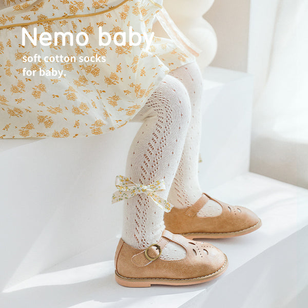 Baby base layer stocking - Newborn baby mesh thigh-high stockings - Spring fine-woven cotton lightweight style - Bow tie children's one-piece stockings