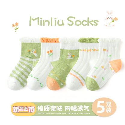 敏榴女童袜子春夏薄款甜美透气网眼儿童袜子中大童棉袜卡通短袜子