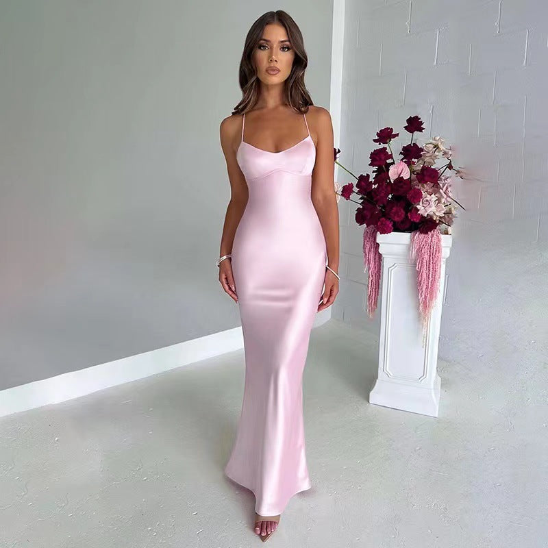 Sexy long dress with one-shoulder slit and zipper, elegant and fitted formal dress, long skirt for women
