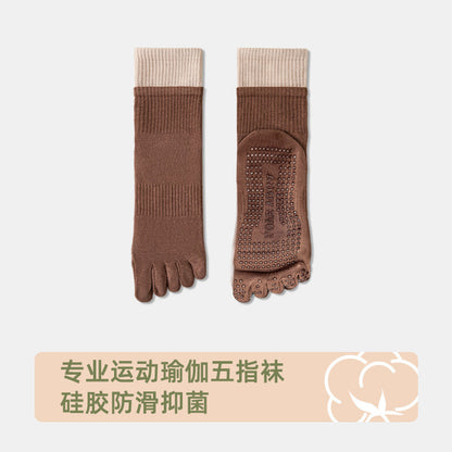 Yoga socks - Professional anti-slip women's socks made of pure cotton, five-fingered socks, Pilates split-toe socks, women's indoor fitness mid-calf socks