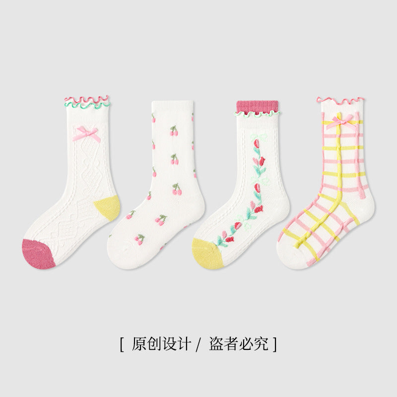 ZYZ男童袜子批发双针刺绣儿童中筒棉袜无骨条纹字母儿童袜子春季