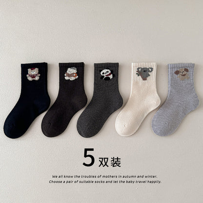 2025秋冬新品儿童袜子加厚羊毛袜日系卡通女袜个性潮中筒袜男童