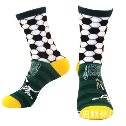 Football Style 100% Cotton High-Collar Football Fanatic Socks - Men's and Women's Checkered Football Pattern Athletic Socks with Trendy Design