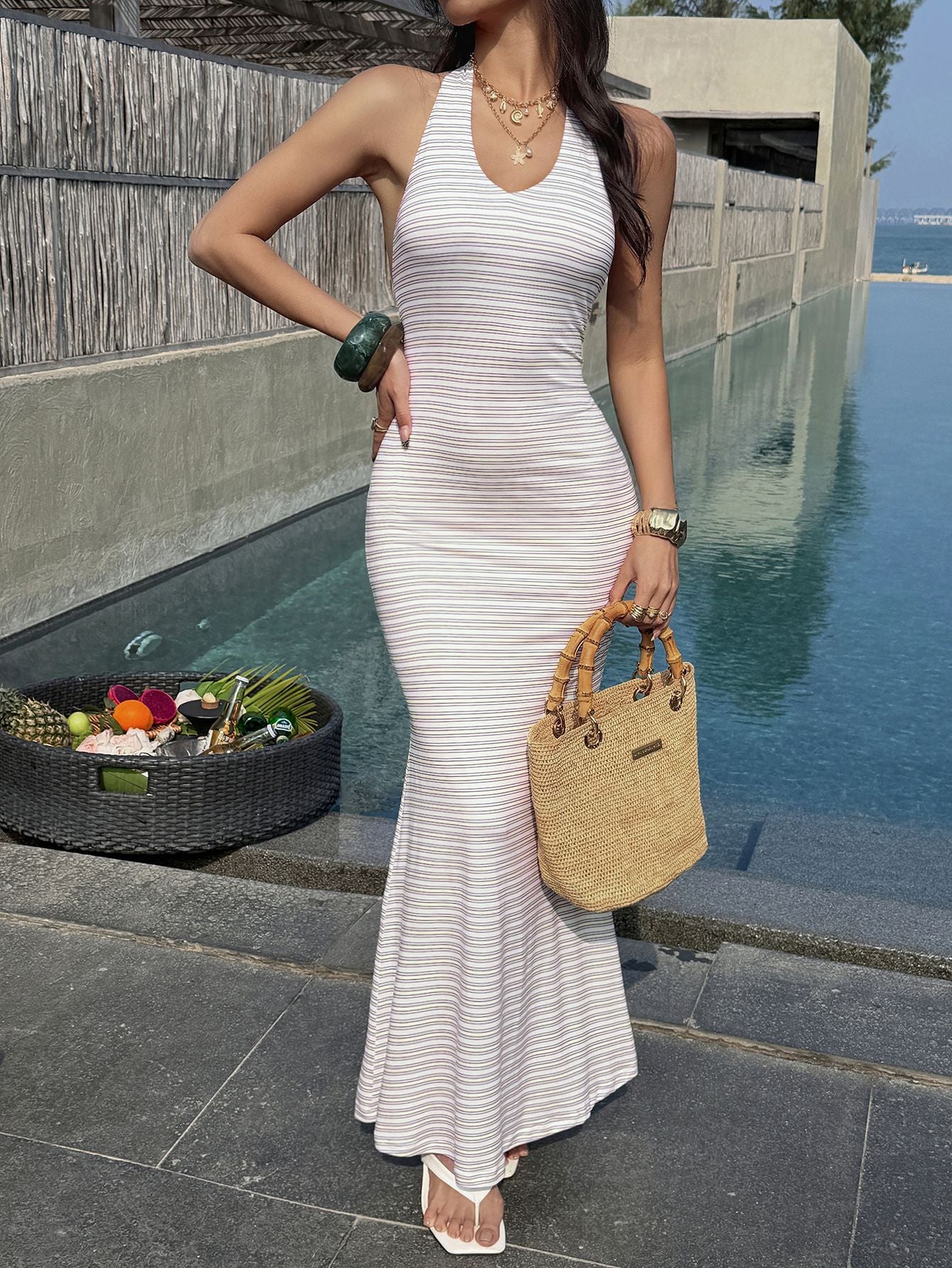 Women's Spring/Summer Y2K Knitted Striped Collar Casual Vacation Dress