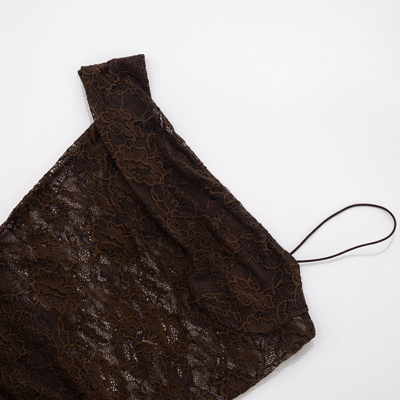 Women's summer and autumn plain-color halter-neck lace tight-fitting plaid dress