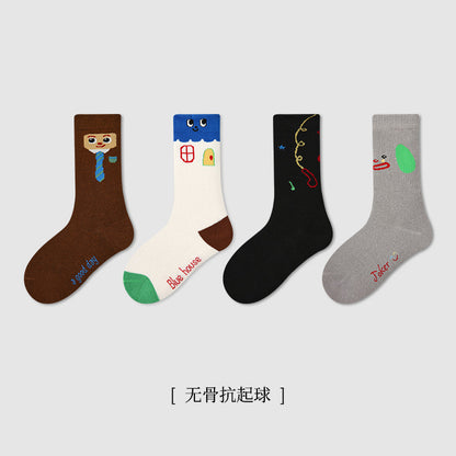 儿童袜子批发秋季新款双针刺绣字母宝宝中筒袜无骨透气男童袜子棉